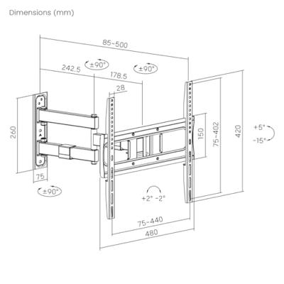 My Wall TV-beugel 81,3 cm (32) - 190,5 cm (75) Zwenkbaar