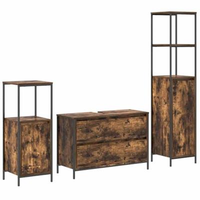 Badkamermeubelset met lade 3 pcs Gerookt eiken Bewerkt hout