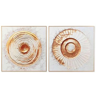 Schilderij Home ESPRIT Wit Gouden Cirkels 80 x 3,5 x 80 cm (2 Stuks)