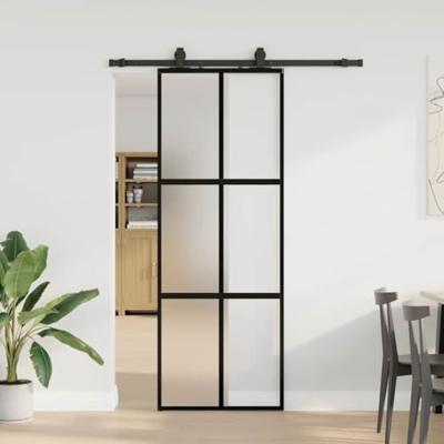 VidaXL Schuifdeur met beslagset 76x205 cm gehard glas zwart
