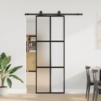 VidaXL Schuifdeur met beslagset 76x205 cm gehard glas zwart - thumbnail
