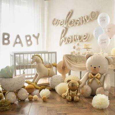 Staande Folieballon Teddybeer Creme Goud (75x84cm)