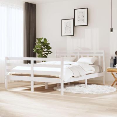 Bedframe massief hout wit 135x190 cm