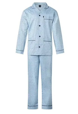 Katoenen heren pyjama met knoopsluiting - Blauw - Katoenen doorknoop pyjama lange mouw