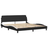 Bedframe met hoofdbord kunstleer zwart en wit 180x200 cm - thumbnail