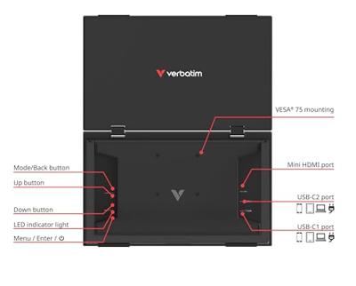 Verbatim PMT-15, Dual Portable Monitor met twee schermen 15,6 inch, mobiel Full HD scherm van kunststof voor laptop, tablet, smartphone, PS5, Nintendo Switch met 2x USB-C en een HDMI-aansluiting