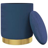 Hocker met opbergruimte rond fluweel blauw - thumbnail