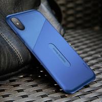 Baseus voor iPhone X TPU + PC + PU leder hoes beschermkap met Card Slot(Blue) - thumbnail