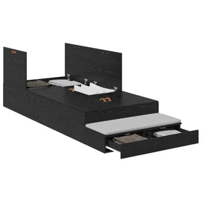 Opbergbedframe met lade Zwart Eiken 100 cm Bewerkt hout