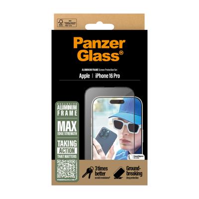 PanzerGlass Aluminium Frame 2850 Screenprotector (glas) Apple iPhone 16 Pro 1 stuk(s) Anti-vingerafdruk, Krasvast
