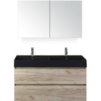 Maxx XL Badmeubelset 120 cm - Craft Oak - Wastafel Kube Dubbel Zwart 2 Kraangaten met Spiegelkast - thumbnail
