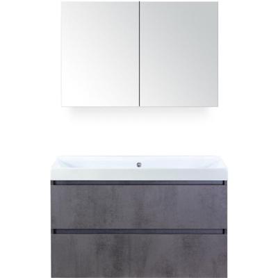 Maxx XL Badmeubelset 100 cm - Beton Antraciet - Wastafel Just Zonder Kraangat met Spiegelkast