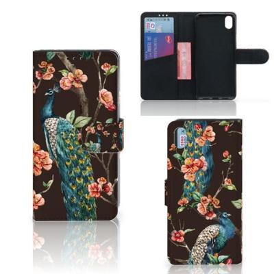 Xiaomi Redmi 7A | Telefoonhoesje | Met pasjeshouder | Pauw met Bloemen