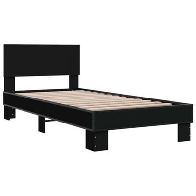 Bedframe bewerkt hout en metaal zwart 75x190 cm Bedframe bewerkt hout en metaal zwart 75x190 cm