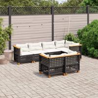 7-delige Loungeset met kussens poly rattan zwart - thumbnail