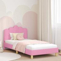 Peuterbedframe met hoofdbord Roze 90 x 200 cm Stof - thumbnail