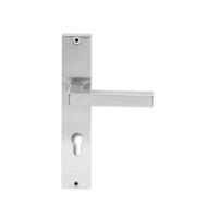 Hardbrass Deurkruk Geneve op rechthoekig langschild profielcilindergat 72mm - RVS - thumbnail