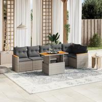 7-delige Loungeset met kussens poly rattan grijs - thumbnail