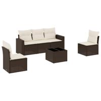 5-delige Loungeset met kussens poly rattan bruin - thumbnail