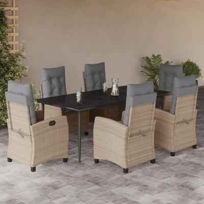 7-delige Tuinset met kussens poly rattan gemengd beige