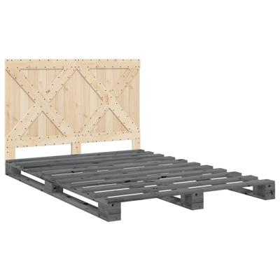 Bedframe met hoofdbord massief grenenhout grijs 140x200 cm
