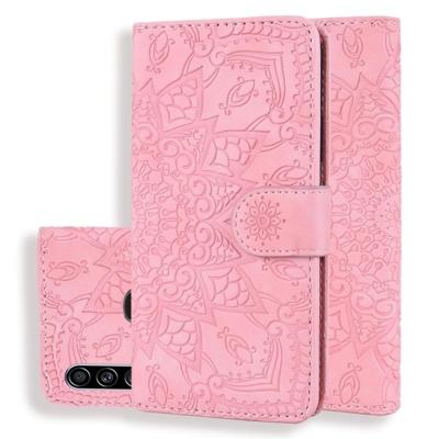 Voor Galaxy A20s kalf patroon Mandala dubbele vouwen ontwerp reliëf lederen draagtas met portemonnee & houder & kaartsleuven (roze) Voor Galaxy A20s kalf patroon Mandala dubbele vouwen ontwerp reliëf lederen draagtas met portemonnee & houder & kaartsleuven (roze)
