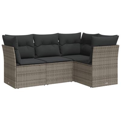 4-delige Loungeset met kussens poly rattan grijs