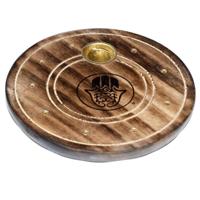 Mango Hout Ronde Hamsa Wierookhouder - thumbnail