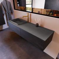 Badkamermeubelset Mondiaz Erin 150 cm met 2 Lades met RIDGE Wastafel Links Dark grey met 1 kraangat Greeploos Mat Dark Brown - thumbnail