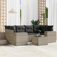 7-delige Loungeset met kussens poly rattan lichtgrijs - thumbnail