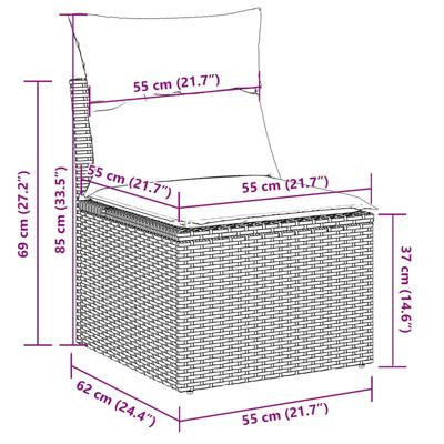 6-delige Loungeset met kussens poly rattan grijs