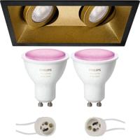 Philips Hue LED Inbouwspots Dubbel Mat Zwart/Goud 185x93mm Bluetooth - thumbnail