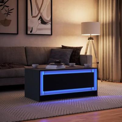 Salontafel met LED-verlichting bewerkt hout zwart