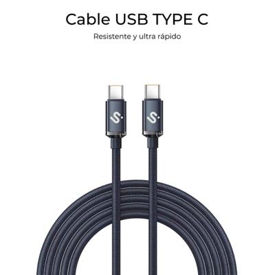 SUBBLIM USB-C naar USB-C kabel, 60 W, 2 m, gevlochten nylon, zwart, PD-snel opladen, overdracht 480 Mbit/s
