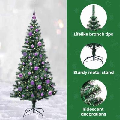 VidaXL Kunstmatig voorverlicht kerstboom groen 150 cm pvc en metaal