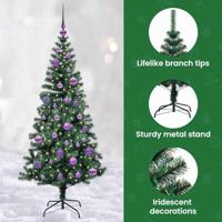 VidaXL Kunstmatig voorverlicht kerstboom groen 150 cm pvc en metaal - thumbnail