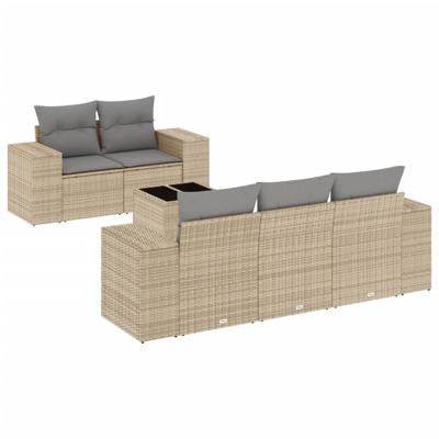 6-delige Loungeset met kussens poly rattan beige