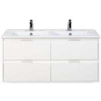 Porto Badmeubelset 120 cm - 4 Laden Wit Hoogglans - Keramische Wastafel Wit Slim - thumbnail