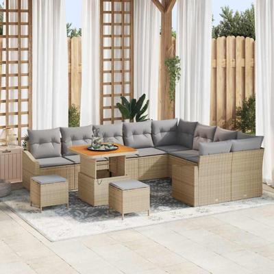 Tuinbankenset met kussen 12 pcs Beige poly rattan