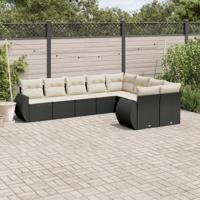 9-delige Loungeset met kussens poly rattan zwart - thumbnail