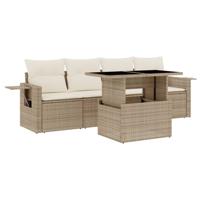 5-delige Loungeset met kussens poly rattan beige - thumbnail