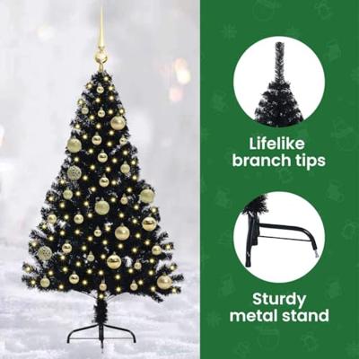 VidaXL Kunstmatig voorverlicht kerstboom met 150 led zwart 120 cm pvc