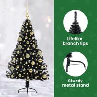 VidaXL Kunstmatig voorverlicht kerstboom met 150 led zwart 120 cm pvc - thumbnail