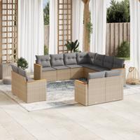 12-delige Loungeset met kussens poly rattan gemengd beige - thumbnail