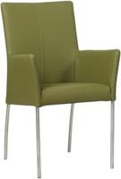 Groene leren moderne eetkamerstoel Comfort - poot rond rvs - Toledo Leer Apple Green (groen leer) - thumbnail