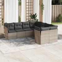 8-delige Loungeset met kussens poly rattan grijs - thumbnail