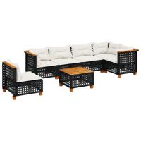 7-delige Loungeset met kussens poly rattan zwart - thumbnail