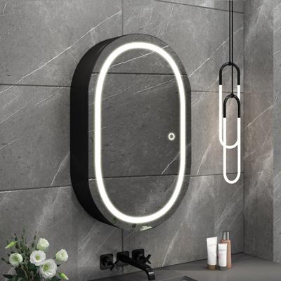 LED Spiegelkast - Afimera Lina Zwart 55x80 cm - Dimbaar - Aanpasbare Lichtkleur CCT - Anti-Condens - Touch Schakelaar - IP44 Gecertificeerd