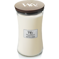 WoodWick Geurkaars Large White Tea & Jasmine - 18 cm / ø 10 cm - Geurkaars in Glas - Houten Lont - thumbnail