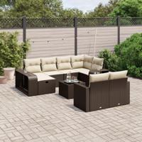 11-delige Loungeset met kussens poly rattan bruin - thumbnail
